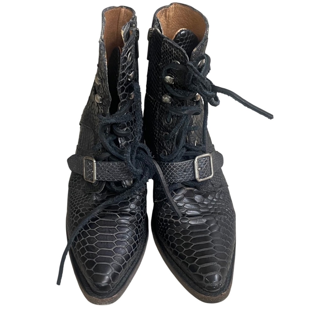 Freeboard by Steven Fauna Black Snakeskin Leather Lace Up Ankle Size Boots  8